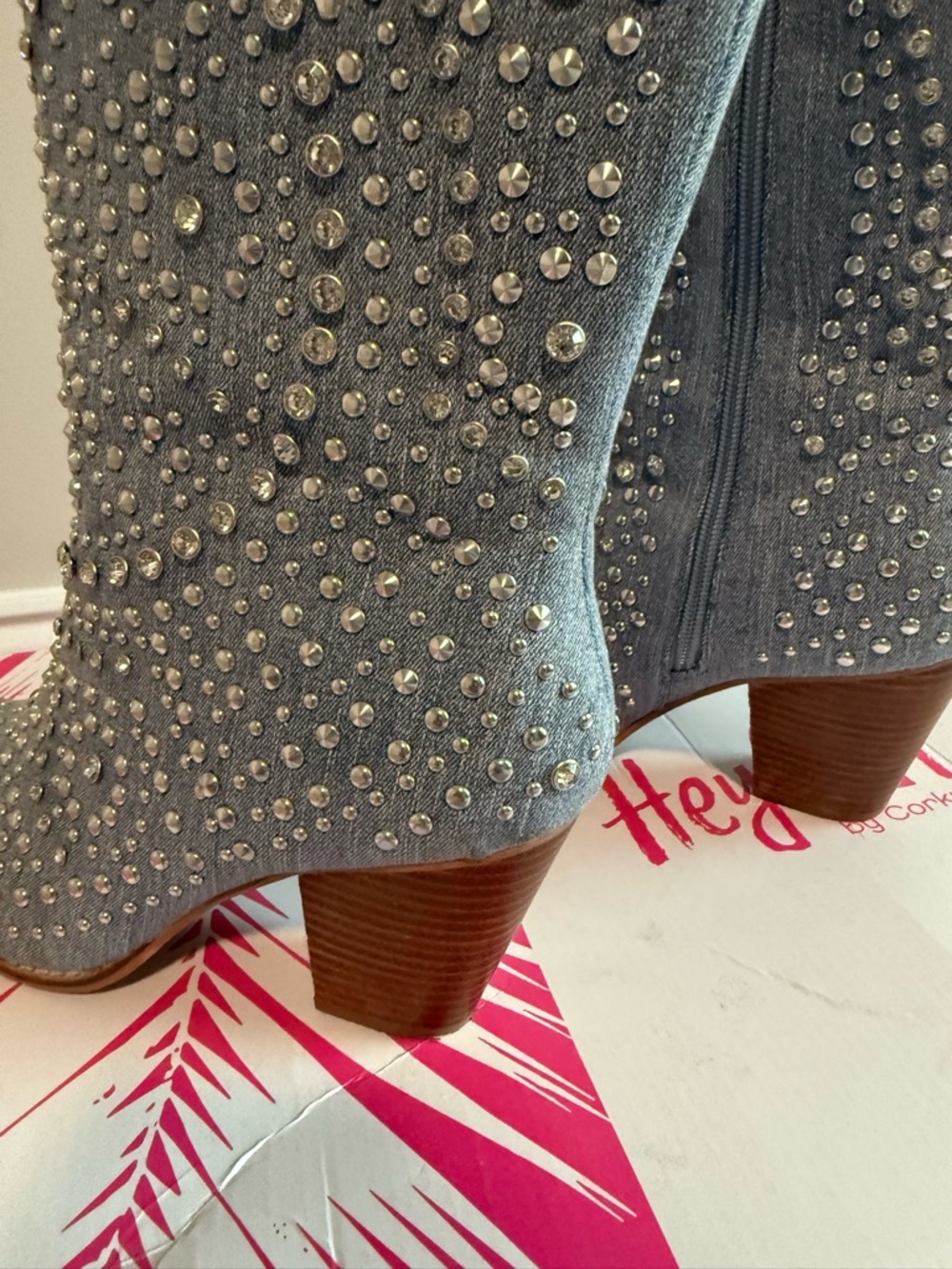 CORKY’S Hey Girl Light Blue Denim Cowboy Boots with Silver Rhinestones Size 9 - Picture 11 of 16